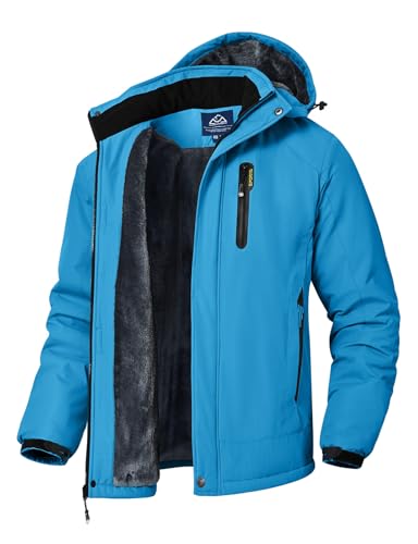 Rdruko Skijacke Herren Winterjacke Snowboardjacke Warme Fleece GefüTtert Winter Jacke Wasserdicht Funktionsjacke Männer Outdoor Wanderjacke mit Kapuze-Blau XL von Rdruko