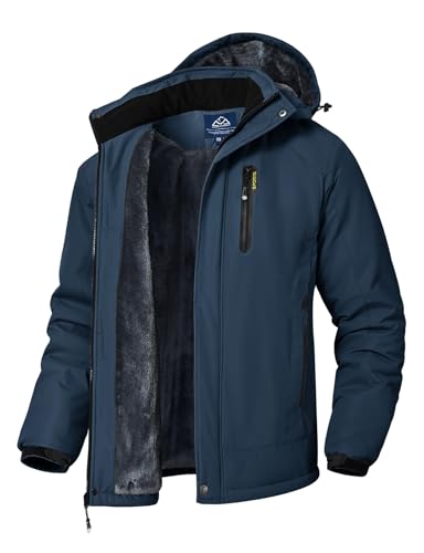 Rdruko Skijacke Herren Winterjacke Snowboardjacke Warme Fleece GefüTtert Winter Jacke Wasserdicht Funktionsjacke Männer Outdoor Wanderjacke mit Kapuze-Denim Blau XL von Rdruko
