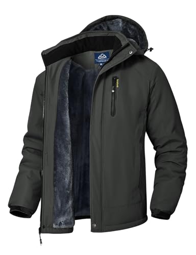 Rdruko Skijacke Herren Winterjacke Snowboardjacke Warme Fleece GefüTtert Winter Jacke Wasserdicht Funktionsjacke Männer Outdoor Wanderjacke mit Kapuze-Dunkelgrau XXL von Rdruko