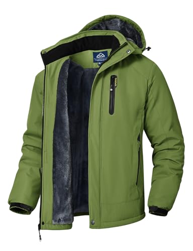 Rdruko Skijacke Herren Winterjacke Snowboardjacke Warme Fleece GefüTtert Winter Jacke Wasserdicht Funktionsjacke Männer Outdoor Wanderjacke mit Kapuze-Grün XXL von Rdruko