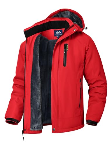Rdruko Skijacke Herren Winterjacke Snowboardjacke Warme Fleece GefüTtert Winter Jacke Wasserdicht Funktionsjacke Männer Outdoor Wanderjacke mit Kapuze-Rot L von Rdruko