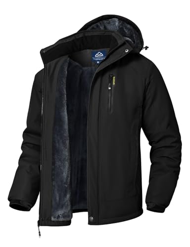 Rdruko Skijacke Herren Winterjacke Snowboardjacke Warme Fleece GefüTtert Winter Jacke Wasserdicht Funktionsjacke Männer Outdoor Wanderjacke mit Kapuze-Schwarz M von Rdruko