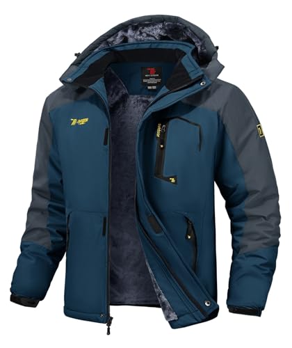 Rdruko Winterjacke Herren Wasserdicht Skijacke mit Fleece Futter Snowboardjacke Winddicht Wanderjacke Winter Jacke Atmungsaktiv für Skifahren, Snowboarden, Wandern (Denim Blau, XXL) von Rdruko