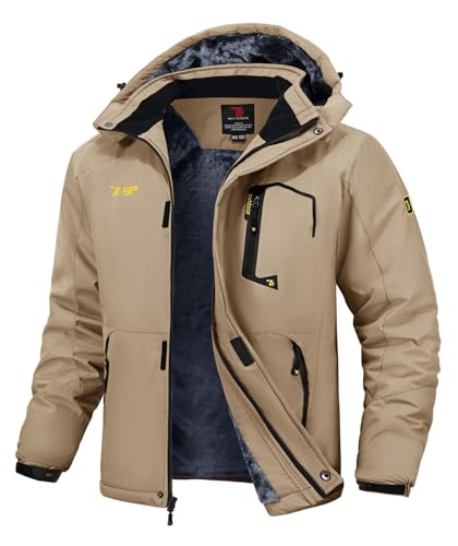 Rdruko Winterjacke Herren Wasserdicht Skijacke mit Fleece Futter Snowboardjacke Winddicht Wanderjacke Winter Jacke Atmungsaktiv für Skifahren, Snowboarden, Wandern (Khaki, XL) von Rdruko