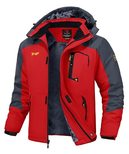 Rdruko Winterjacke Herren Wasserdicht Skijacke mit Fleece Futter Snowboardjacke Winddicht Wanderjacke Winter Jacke Atmungsaktiv für Skifahren, Snowboarden, Wandern (Rot, XL) von Rdruko