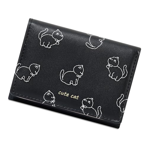 Rdxanc Cartoon Cats Designs Damen Trifold Wallet in Schwarz PU Leder Münzbörse Kartenhalter mit Klarem Fenster für den täglichen Gebrauch von Rdxanc