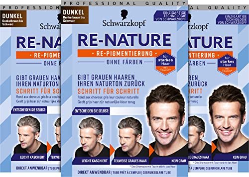 Re-Nature Männer Dunkelbraun bis Schwarz (3 x 145 ml), Re-Pigmentierungs-Creme, stellt ohne Haare färben die Naturhaarfarbe wieder her und kaschiert schonend graue Haare von Re-Nature