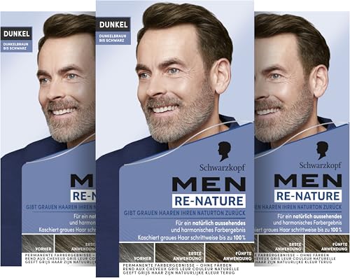 Men Perfect Re-Nature Männer Dunkelbraun bis Schwarz (3x 145 ml), Re-Pigmentierungs-Creme, stellt ohne Haare färben die Naturhaarfarbe wieder her und kaschiert schonend graue Haare von Re-Nature
