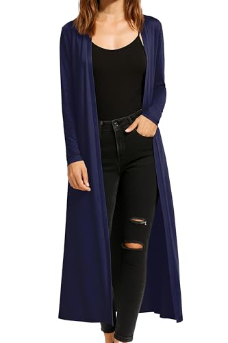 Re Tech UK Cardigan Damen - Maxi-Plus-Größe - Cardigan Damen Lang mit Kragen und Langen Ärmeln - Strickjacke Damen Lang mit Fließender Passform - Größen - Dunkelblau - 40-42 von Re Tech UK