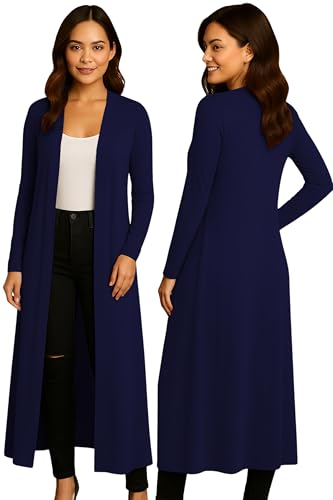 Re Tech UK Cardigan Damen - Maxi-Plus-Größe - Cardigan Damen Lang mit Kragen und Langen Ärmeln - Strickjacke Damen Lang mit Fließender Passform - Größen - Dunkelblau - 52-54 von Re Tech UK