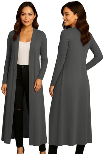 Re Tech UK Cardigan Damen - Maxi-Plus-Größe - Cardigan Damen Lang mit Kragen und Langen Ärmeln - Strickjacke Damen Lang mit Fließender Passform - Größen - Dunkelgrau - 40-42 von Re Tech UK