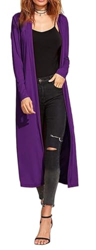 Re Tech UK Cardigan Damen - Maxi-Plus-Größe - Cardigan Damen Lang mit Kragen und Langen Ärmeln - Strickjacke Damen Lang mit Fließender Passform - Größen - Lila - 40-42 von Re Tech UK