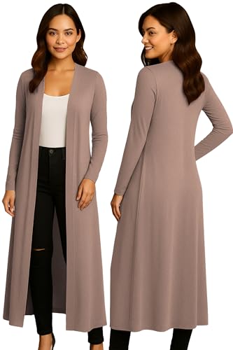 Re Tech UK Cardigan Damen - Maxi-Plus-Größe - Cardigan Damen Lang mit Kragen und Langen Ärmeln - Strickjacke Damen Lang mit Fließender Passform - Größen - Mokkabraun - 44-46 von Re Tech UK