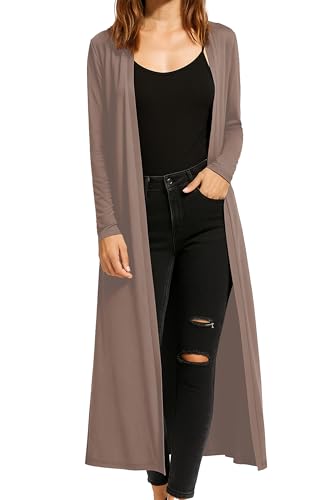 Re Tech UK Cardigan Damen - Maxi-Plus-Größe - Cardigan Damen Lang mit Kragen und Langen Ärmeln - Strickjacke Damen Lang mit Fließender Passform - Größen - Mokkabraun - 48-50 von Re Tech UK
