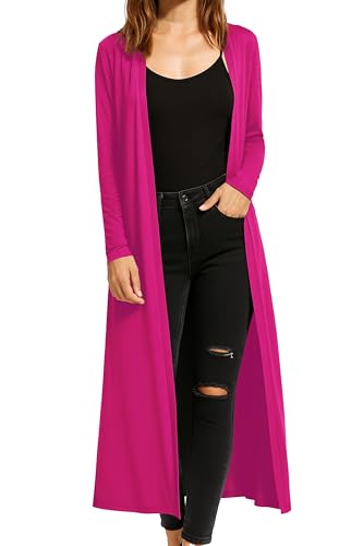 Re Tech UK Cardigan Damen - Maxi-Plus-Größe - Cardigan Damen Lang mit Kragen und Langen Ärmeln - Strickjacke Damen Lang mit Fließender Passform - Größen - Pink - 52-54 von Re Tech UK