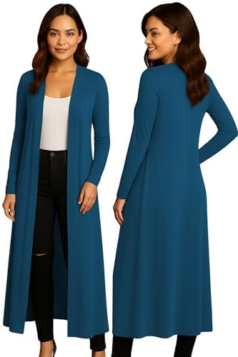 Re Tech UK - Damen Cardigan - Maxi-Länge - mit Kragen und Langen Ärmeln - lockere Passform - Blaugrün - 52-54 (Herstellergröße 6XL/7XL) von Re Tech UK