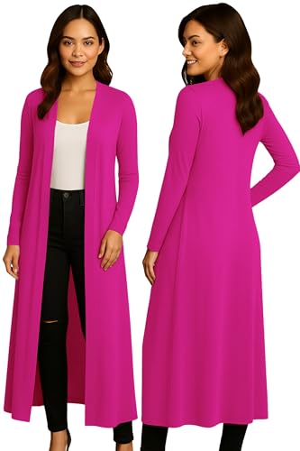 Re Tech UK - Damen Cardigan - Maxi-Länge - mit Kragen und Langen Ärmeln - lockere Passform - Pink - 44-46 (Herstellergröße 2XL/3XL) von Re Tech UK