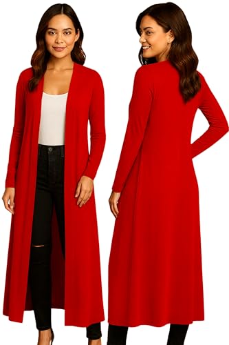 Re Tech UK - Damen Cardigan - Maxi-Länge - mit Kragen und Langen Ärmeln - lockere Passform - Rot - 52-54 (Herstellergröße 6XL/7XL) von Re Tech UK