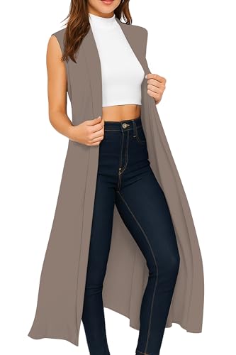 Re Tech UK - Damen Cardigan - ärmellos - lang - mit Kragen - fließender Stoff - Mokkabraun - 48-50/ 2XL von Re Tech UK