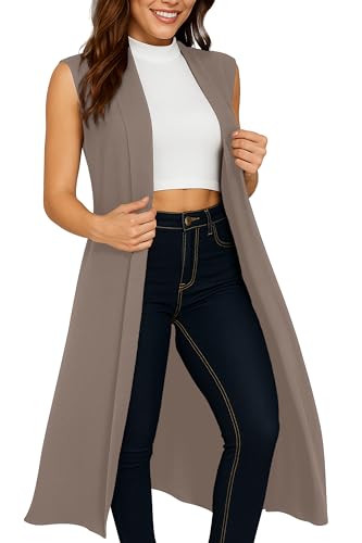 Re Tech UK - Damen Cardigan - ärmellos - lang - mit Kragen - fließender Stoff - Mokkabraun - 48-50/ 2XL von Re Tech UK