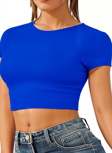 Re Tech UK - Damen Crop Top - Rundhalsausschnitt - kurzärmlig - bauchfrei - Königsblau - 36/38 von Re Tech UK