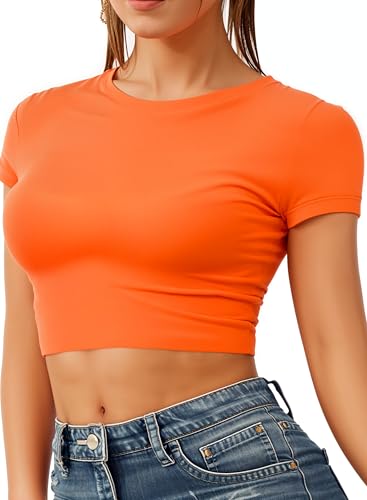 Re Tech UK - Damen Crop Top - Rundhalsausschnitt - kurzärmlig - bauchfrei - Orange - 40/42 von Re Tech UK
