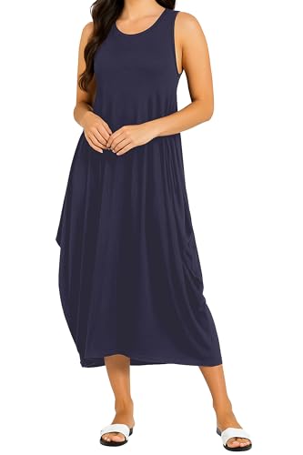 Re Tech UK - Damen Hängerkleid - lockere Passform - Rundhalsausschnitt - ärmellos - Dunkelblau - 52-54 von Re Tech UK