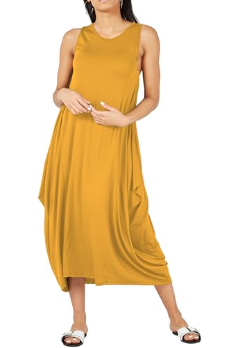 Re Tech UK - Damen Hängerkleid - lockere Passform - Rundhalsausschnitt - ärmellos - Senfgelb - 40-42 von Re Tech UK