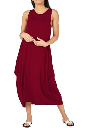Re Tech UK - Damen Hängerkleid - lockere Passform - Rundhalsausschnitt - ärmellos - Weinrot - 52-54 von Re Tech UK