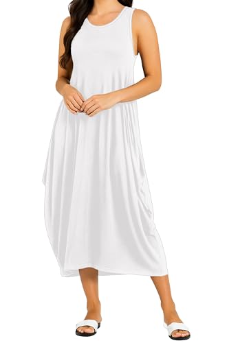 Re Tech UK - Damen Hängerkleid - lockere Passform - Rundhalsausschnitt - ärmellos - Weiß - 40-42 von Re Tech UK