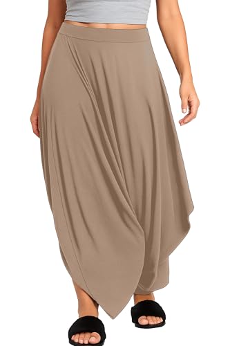 Re Tech UK - Damen Haremshose - lockerer Schnitt - drapierte Form - Mokkabraun - 44 to 50 (Plus Size) von Re Tech UK