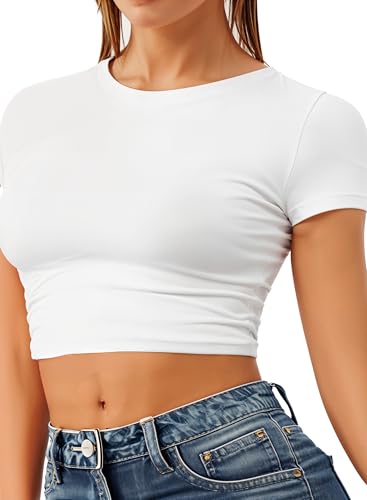 Re Tech UK - Damen Crop Top - Rundhalsausschnitt - kurzärmlig - bauchfrei - Weiß - 40/42 von Re Tech UK