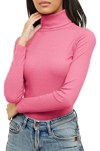 Re Tech UK - Damen Rollkragenpullover - langärmlig - gerippte Baumwolle - einfarbig - Babyrosa - M/L (40/42) von Re Tech UK