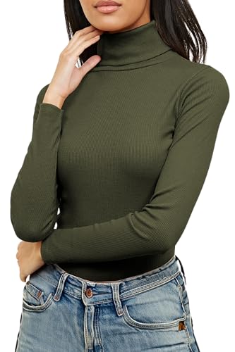 Re Tech UK - Damen Rollkragenpullover - langärmlig - gerippte Baumwolle - einfarbig - Khaki - M/L (40/42) von Re Tech UK