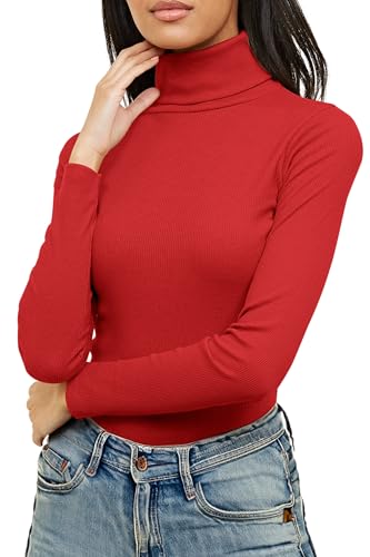 Re Tech UK - Damen Rollkragenpullover - langärmlig - gerippte Baumwolle - einfarbig - Rot - M/L (40/42) von Re Tech UK