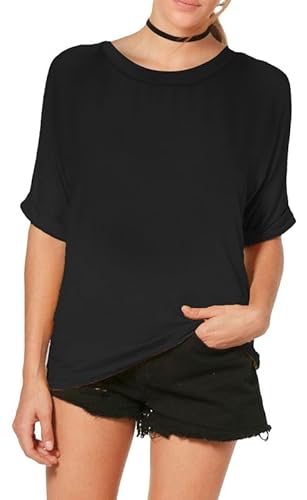 Re Tech UK - Damen T-Shirt im Oversize-Look - breiter Rundhalsausschnitt - krempelbare Ärmel - lang - Schwarz - 52-54 von Re Tech UK