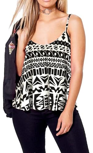 Re Tech UK Damen Top mit Spaghettiträgern - ausgestellter Saum - lockere Passform - Aztekenmuster - 48-50 von Re Tech UK