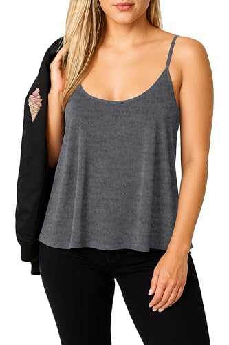 Re Tech UK Damen Top mit Spaghettiträgern - ausgestellter Saum - lockere Passform - Dunkelgrau - 40/42 von Re Tech UK