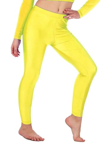Re Tech UK - Mädchen Leggings - für Gymnastik, Tanzen & Ballett - glänzend - elastisch - Neongelb - 7-8 Jahre von Re Tech UK