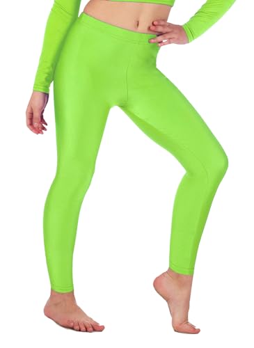 Re Tech UK - Mädchen Leggings - für Gymnastik, Tanzen & Ballett - glänzend - elastisch - Neongrün - 13-14 Jahre von Re Tech UK