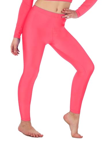 Re Tech UK - Mädchen Leggings - für Gymnastik, Tanzen & Ballett - glänzend - elastisch - Neonpink - 7-8 Jahre von Re Tech UK