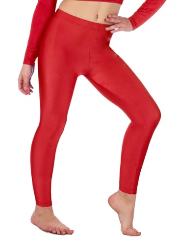 Re Tech UK - Mädchen Leggings - für Gymnastik, Tanzen & Ballett - glänzend - elastisch - Rot - 11-12 Jahre von Re Tech UK