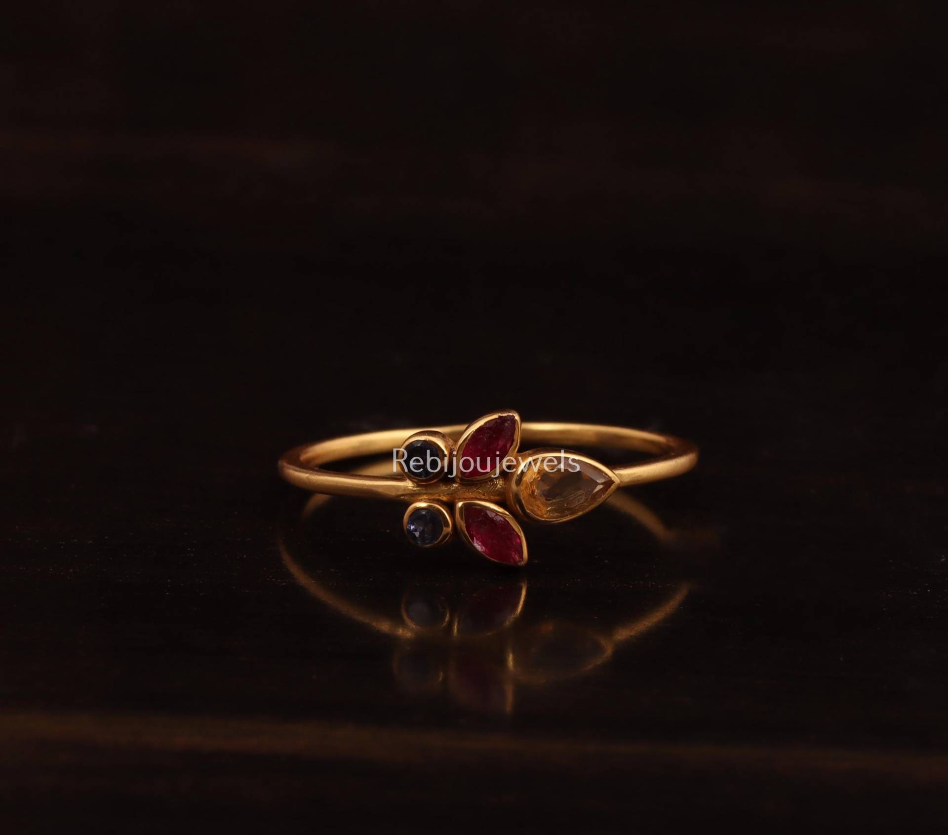 Granat, Citrin & Saphir Verlobungsring, 14K Vermail Gold von ReBijouJewels