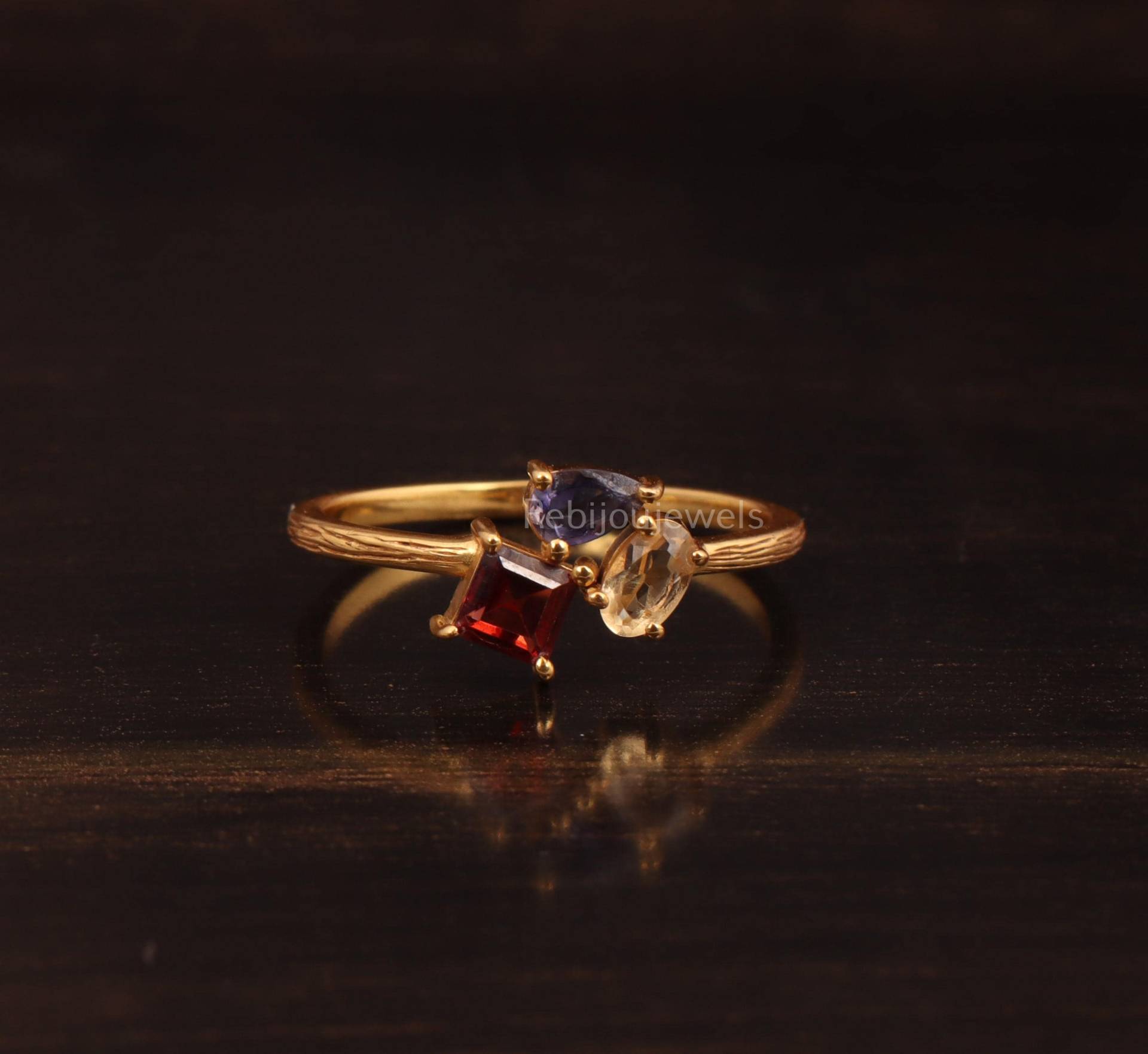 Multistone Verlobungsring, 14K Gold Vermail Vintage Jubiläum Schmuck Band Für Frauen von ReBijouJewels