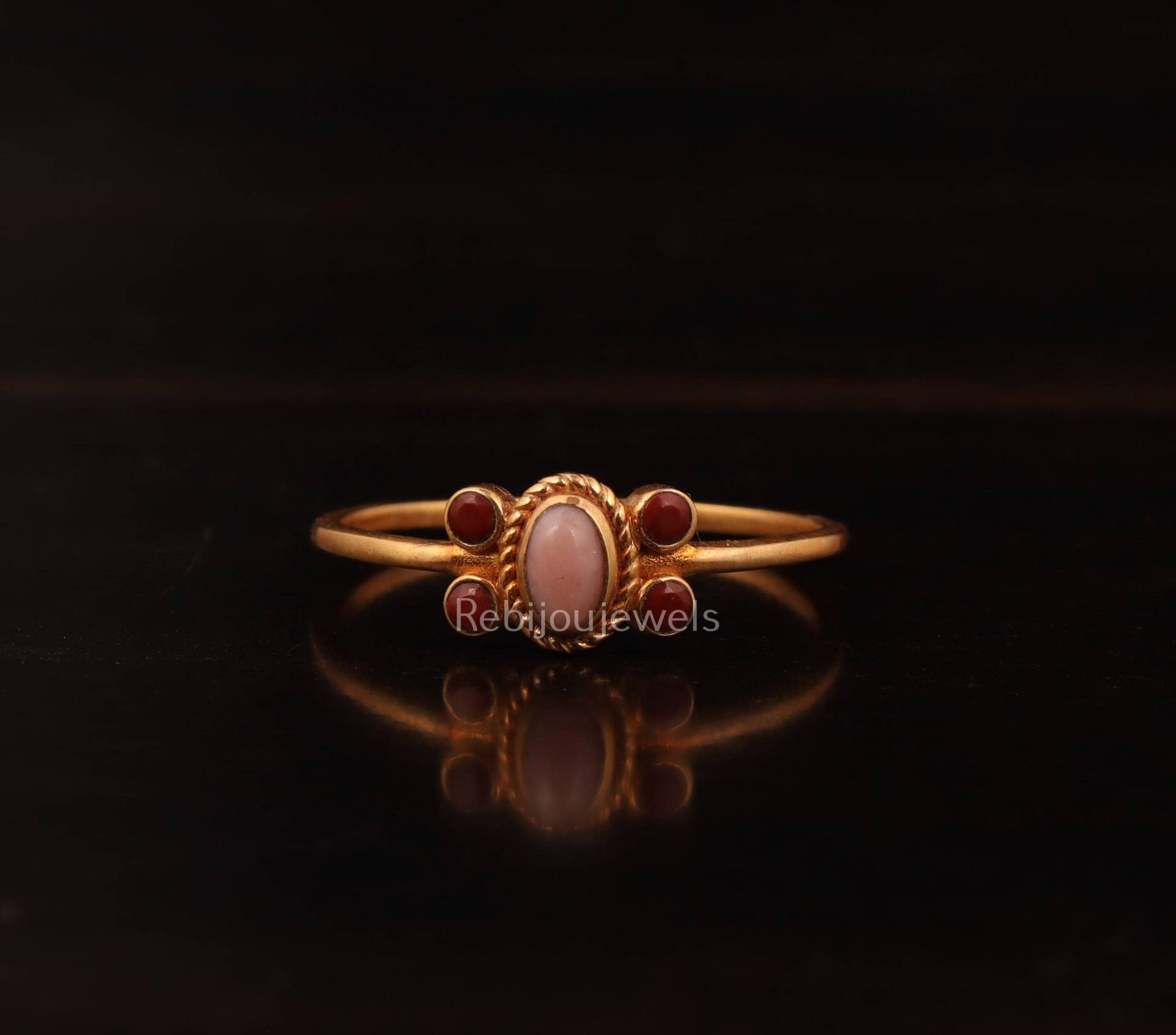 Rosa Opal & Roter Jaspis Verlobungsring, 14K Gold Vermail Schmuck, Vorschlag Ring Für Frauen von ReBijouJewels