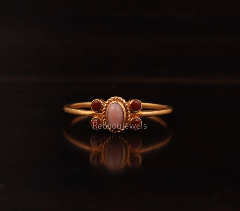 Rosa Opal & Roter Jaspis Verlobungsring, 14K Gold Vermail Schmuck, Vorschlag Ring Für Frauen von ReBijouJewels