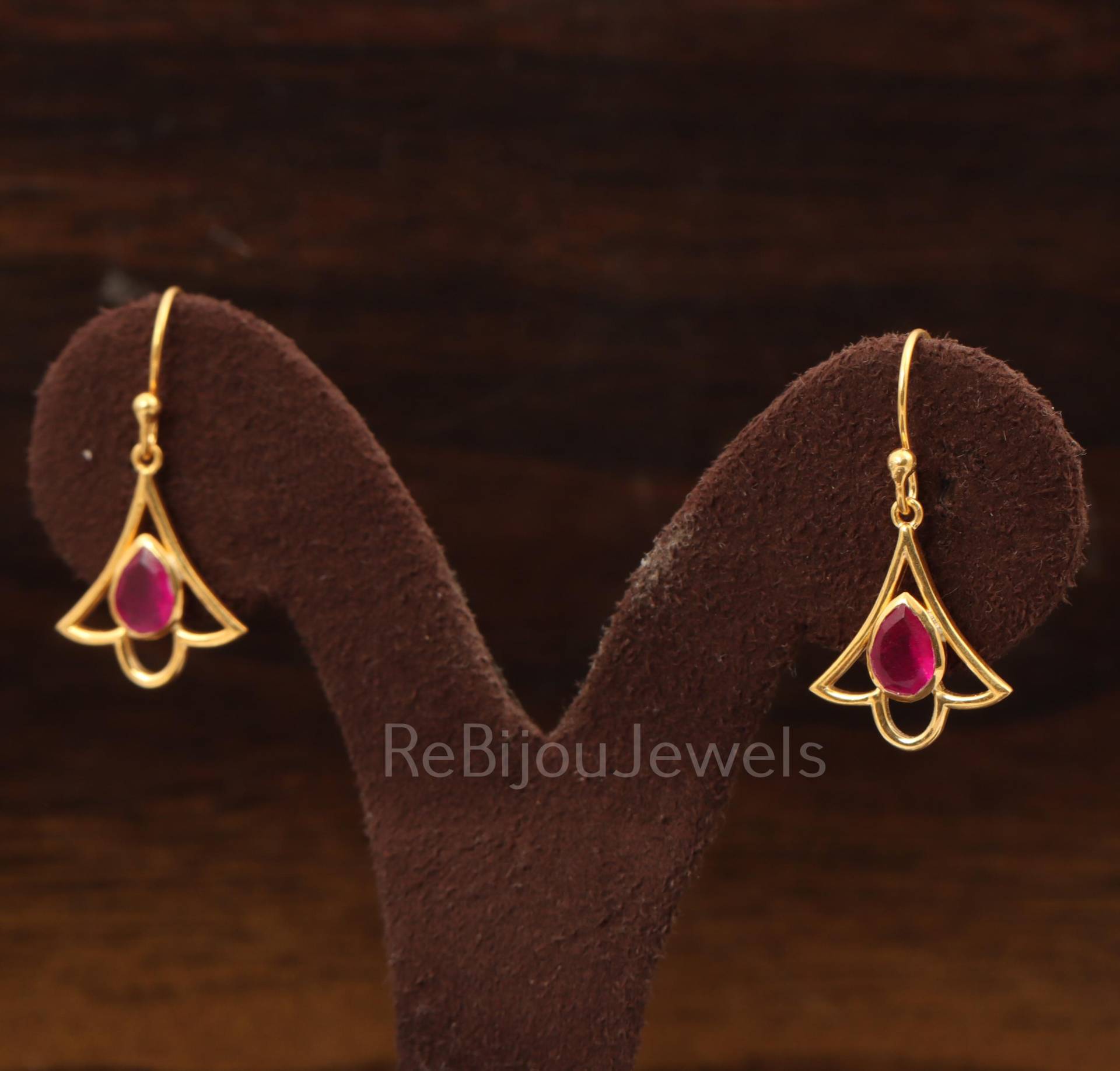 Rubin Edelstein Ohrringe, 14K Gold Vermail, Vintage Designer Geburtstagsgeschenk Für Frauen von ReBijouJewels