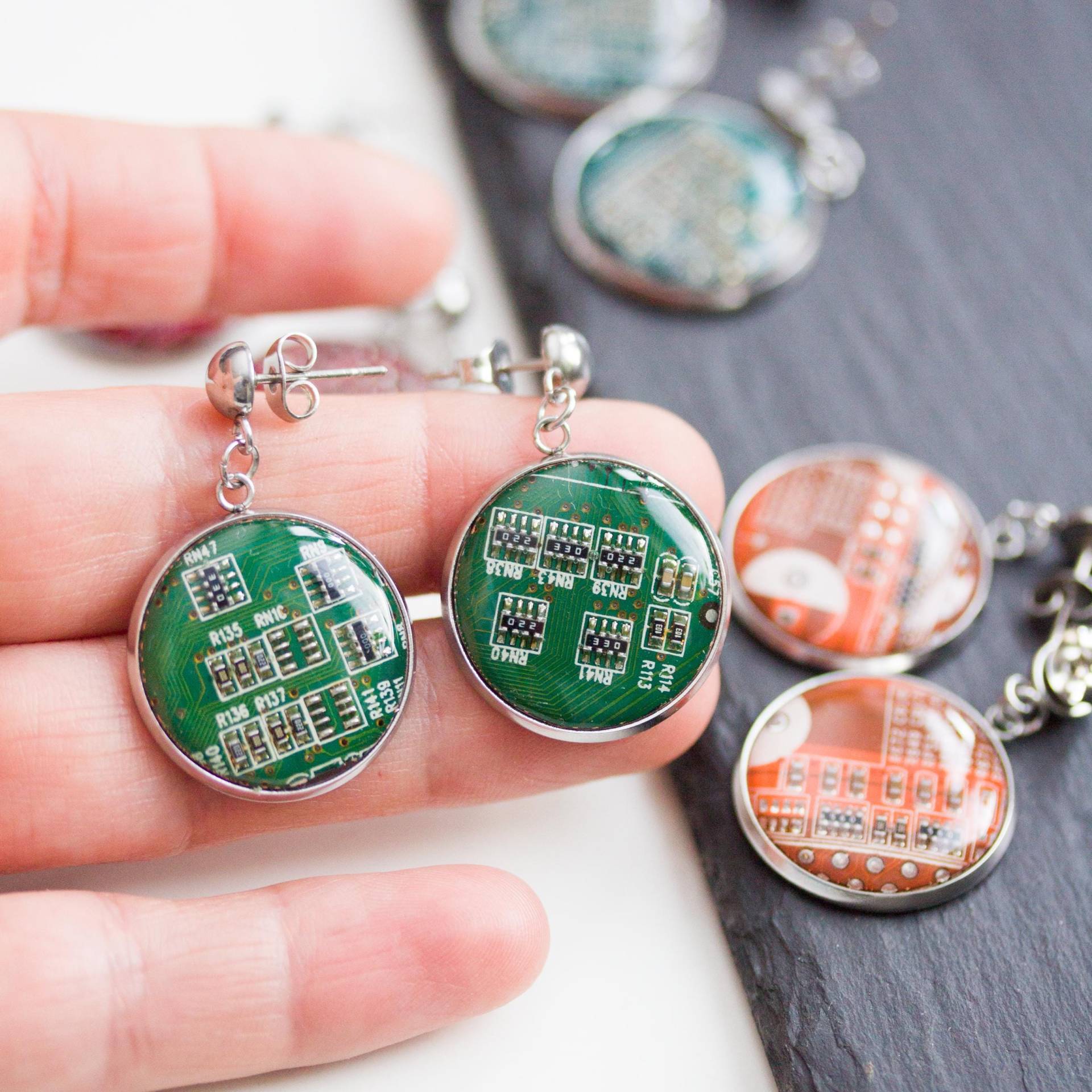 Platinen Ohrringe - Geeky Recycelter Computer Runde Ohrhänger von ReComputing