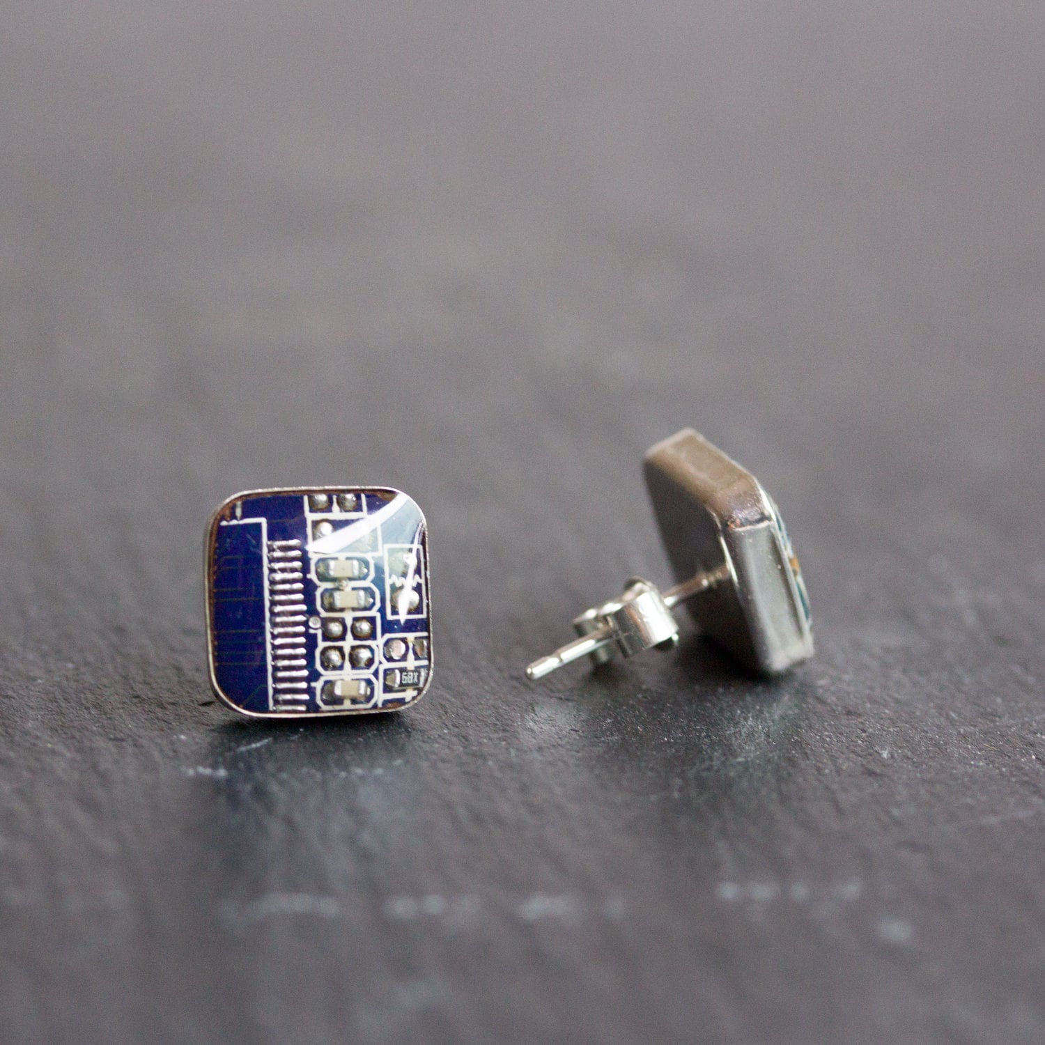 Sterling Silber Ohrstecker Mit Platine Stück - 10 Mm Quadratisch Modern Geeky Schmuck, Ohrstecker, Cyberpunk von ReComputing