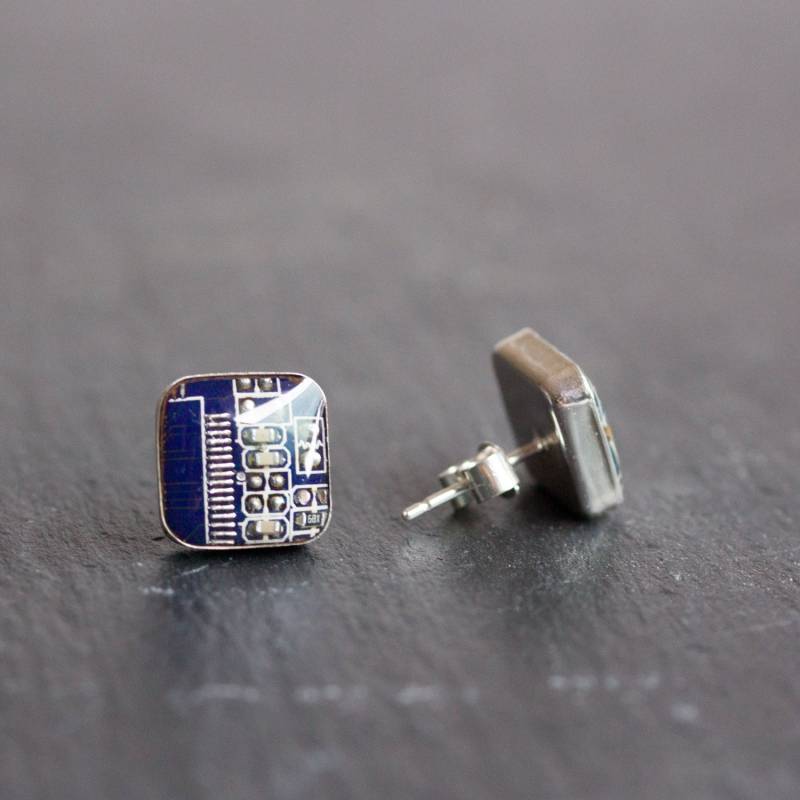 Sterling Silber Ohrstecker Mit Platine Stück - 10 Mm Quadratisch Modern Geeky Schmuck, Ohrstecker, Cyberpunk von ReComputing